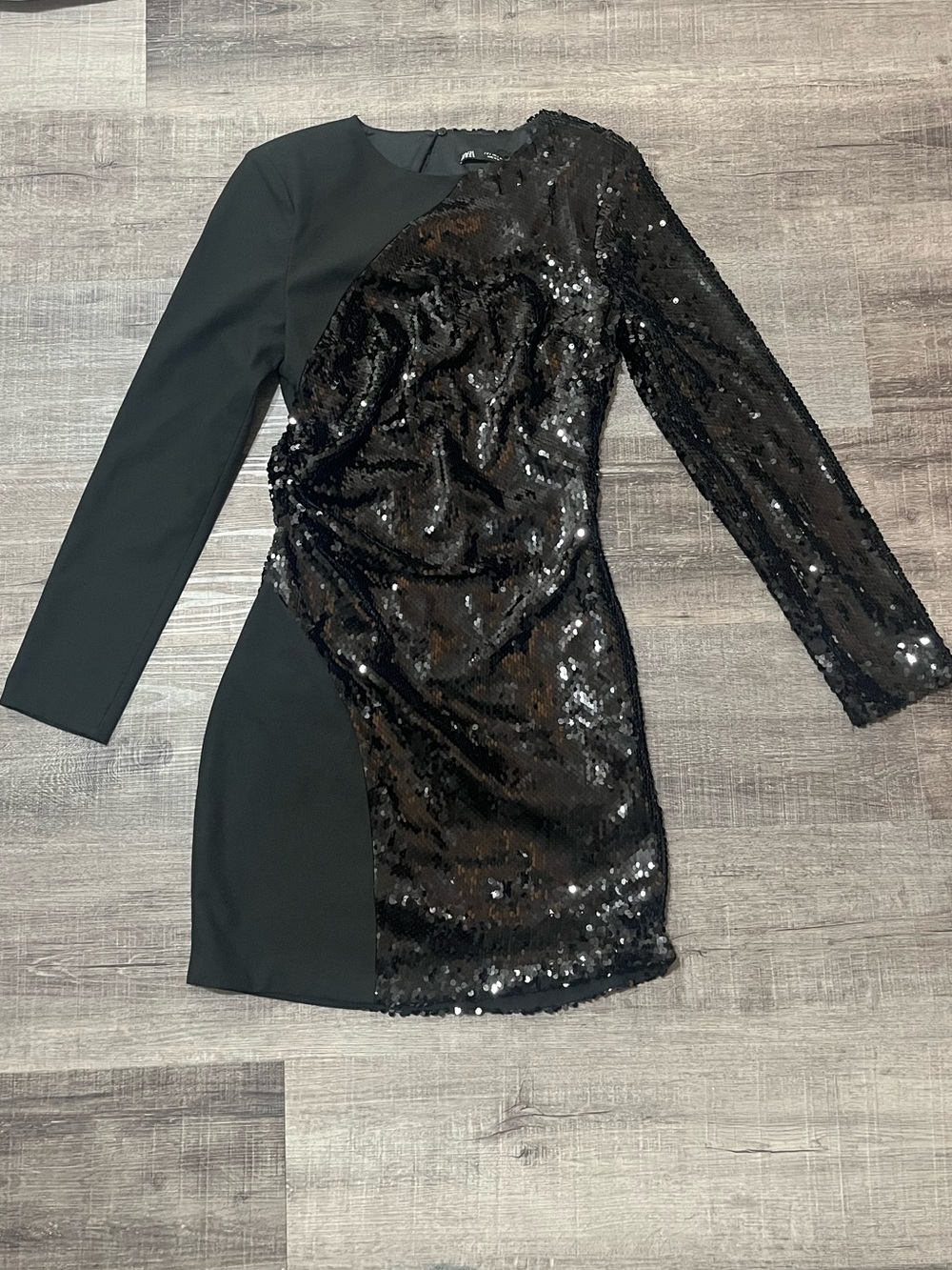 ZARA Sequin Long Sleeve Black Dress - Picture 2 of 7